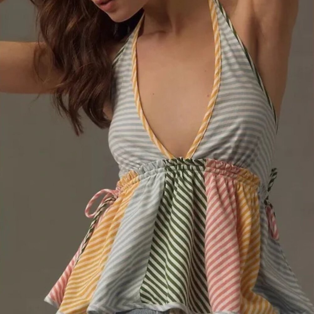 By Anthropologie Tie-Neck Mixed Ruffle Tank
